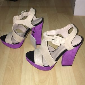 Zara genuine leather color block heels size 6 NEW